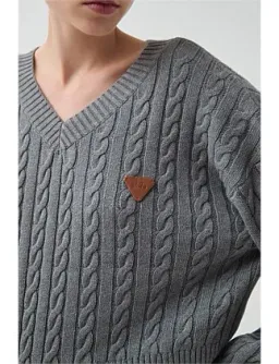 Aje Studio Naia Cropped Cable Knit Jumper Grey Size 6 for rent on The Volte - image 3