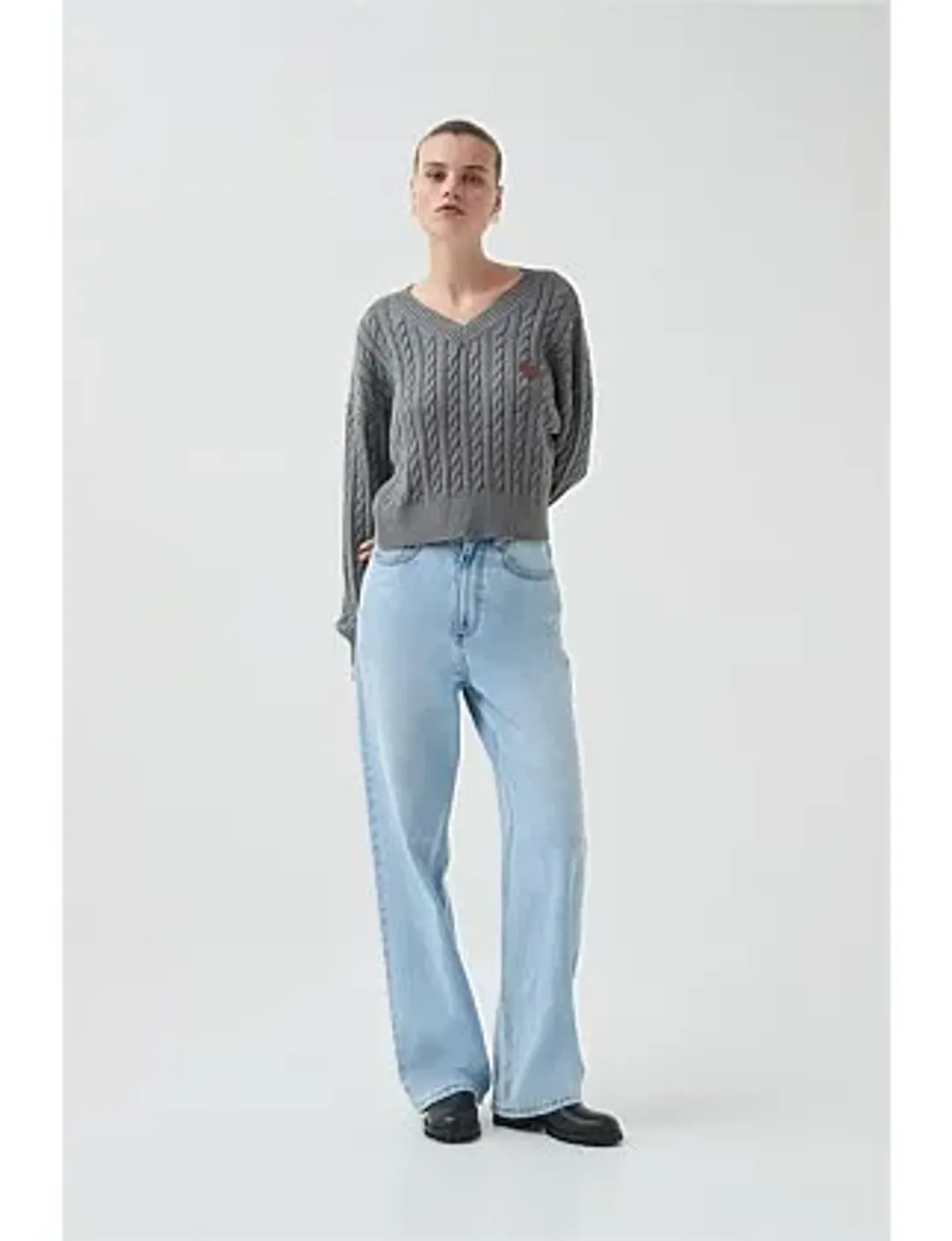 Aje Studio Naia Cropped Cable Knit Jumper Grey Size 6 for rent on The Volte - main image