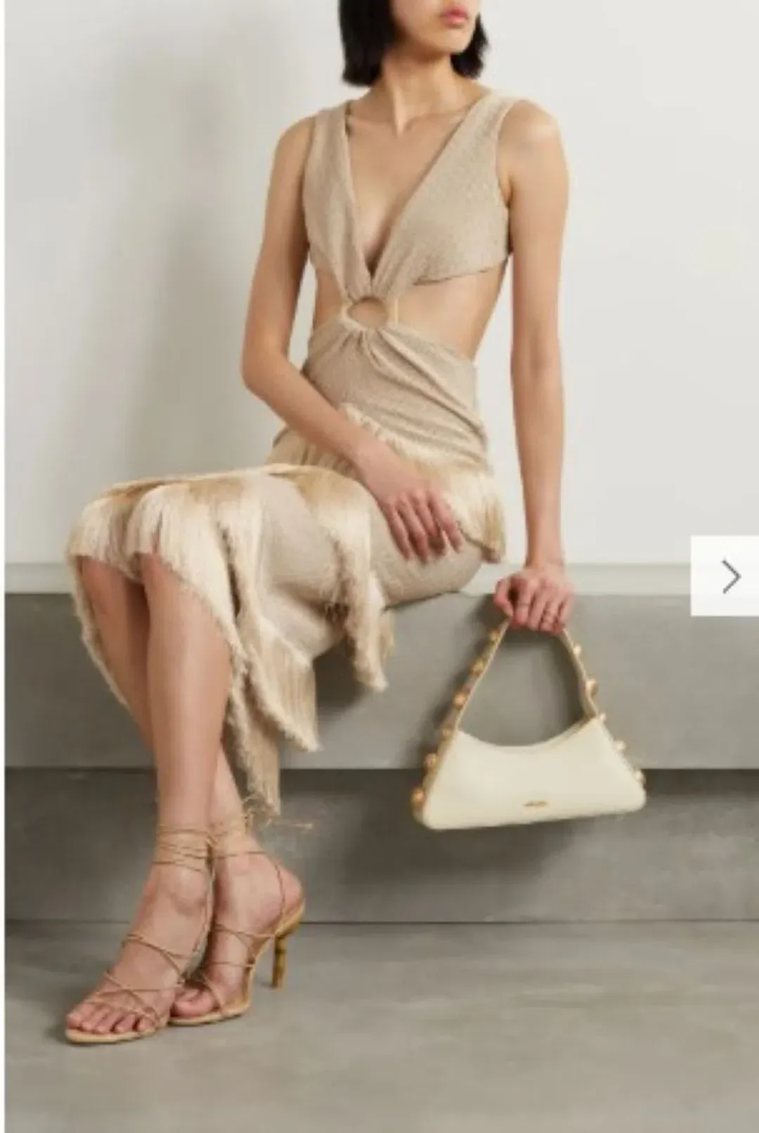 PatBo Fringed Midi Dress Gold Shimmer Tassel Size AU 10 for rent on The Volte - main image