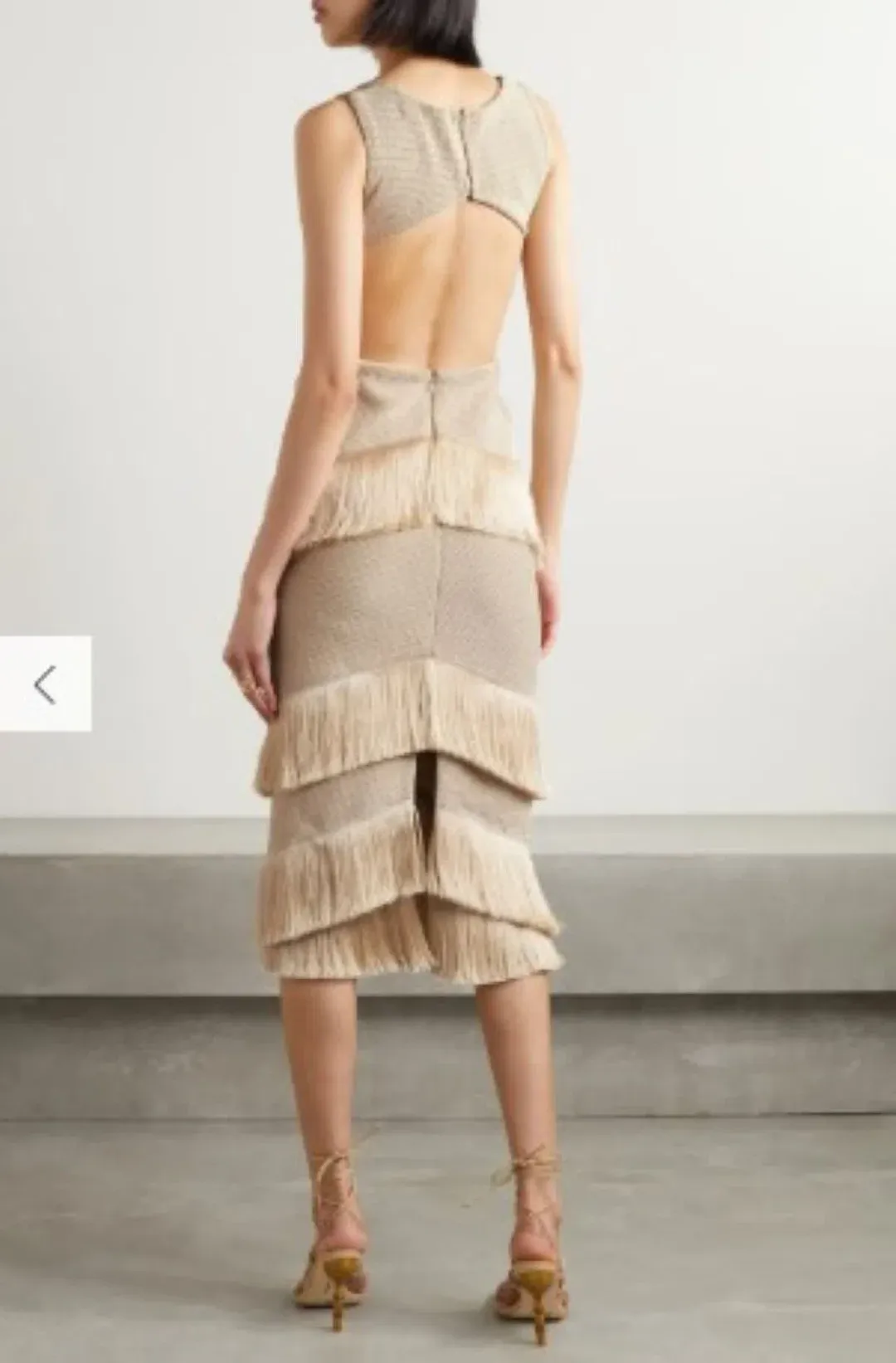 PatBo Fringed Midi Dress Gold Shimmer Tassel Size AU 10 for rent on The Volte - main image
