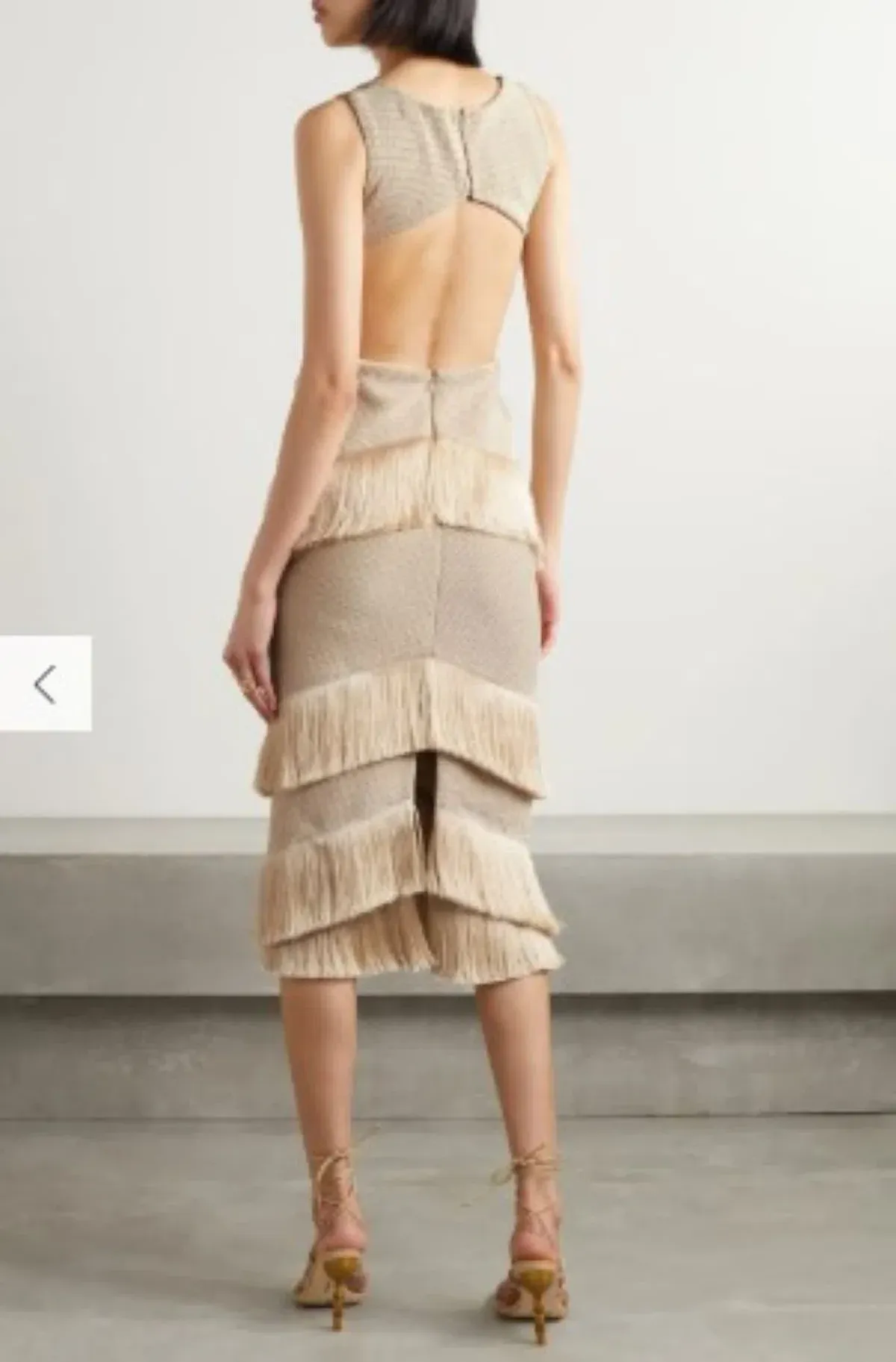 PatBo Fringed Midi Dress Gold Shimmer Tassel Size AU 10 - Image 3