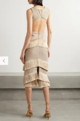 PatBo Fringed Midi Dress Gold Shimmer Tassel Size AU 10 for rent on The Volte - image 3