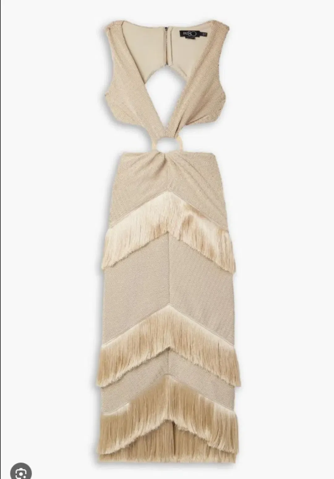 PatBo Fringed Midi Dress Gold Shimmer Tassel Size AU 10 for rent on The Volte - main image