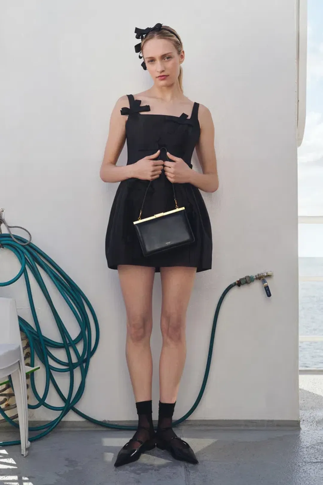 Oroton Bow Detail Mini Dress Black Size 10 for rent on The Volte - main image