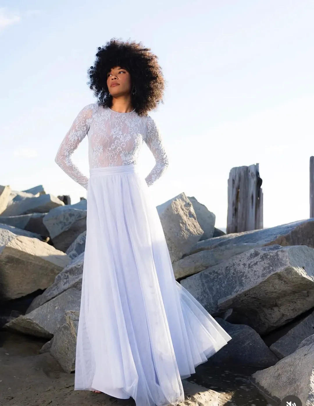 Zimmermann Long Sleeve Lace body suit & Skirt light blue for rent on The Volte - main image
