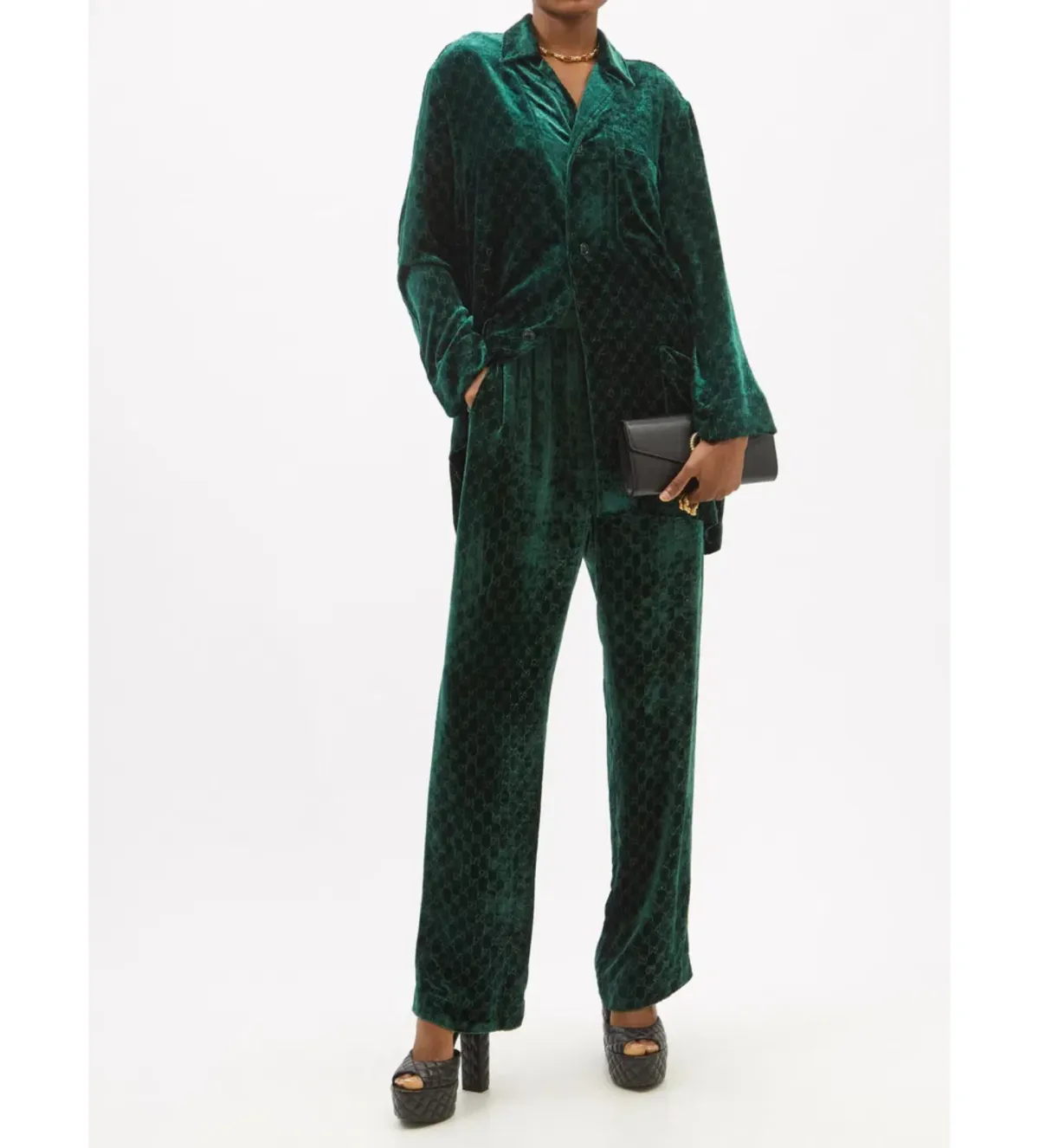 Gucci Velvet GG Monogram Set Shirt and Pants Size S - Image 1