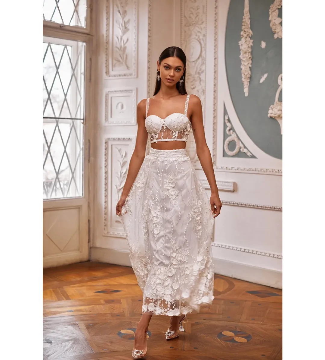 Alamour Aella Top and Midi Skirt Set White Size L AU 12 for rent on The Volte - main image