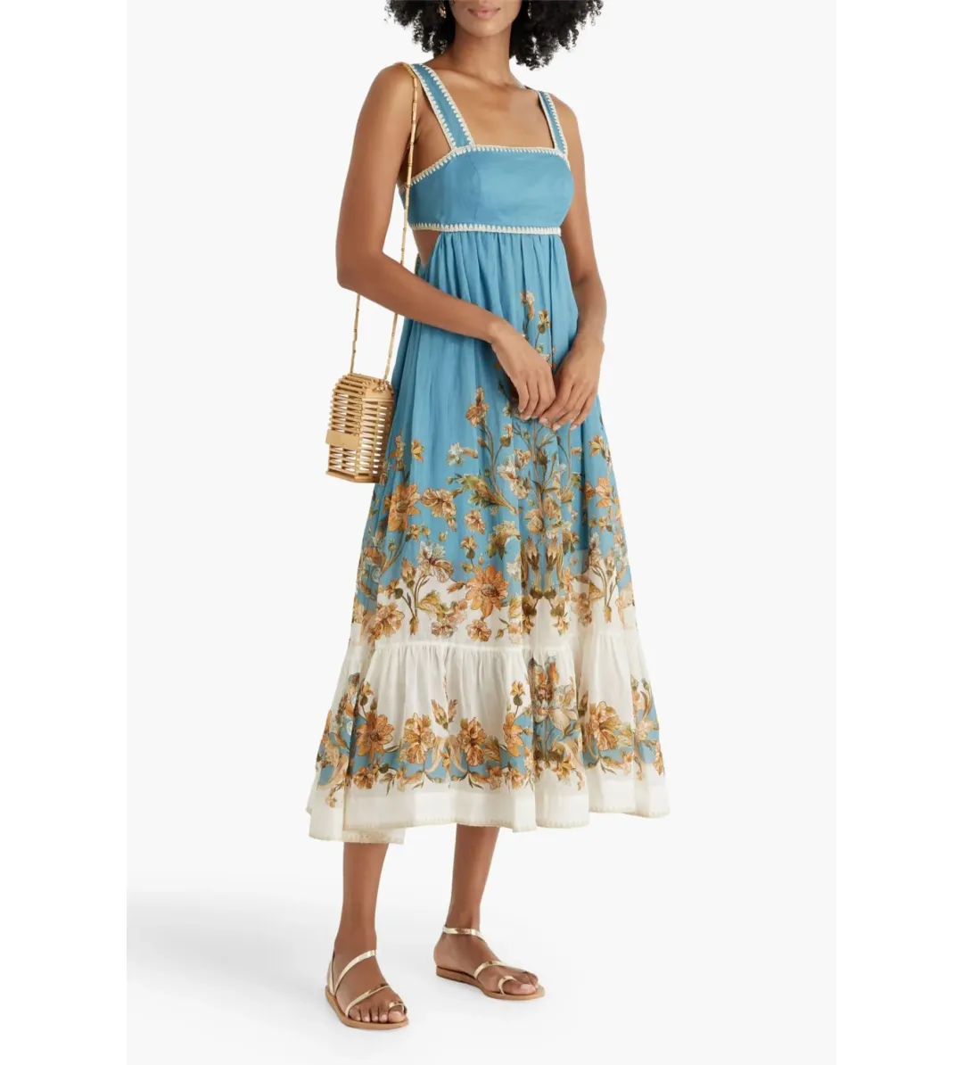 Zimmermann Chintz Tiered Ramie Midi Dress Blue Daisy Size 2 AU 12 for rent on The Volte - main image