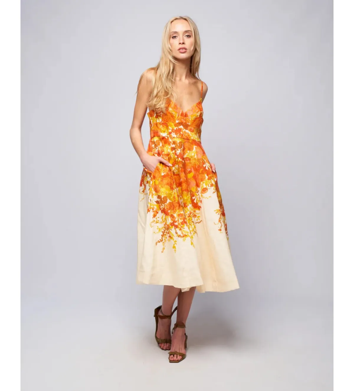 Zimmermann High Tide Picnic Linen Midi Dress Citrus Ikat Size 3 AU 14 for rent on The Volte - main image