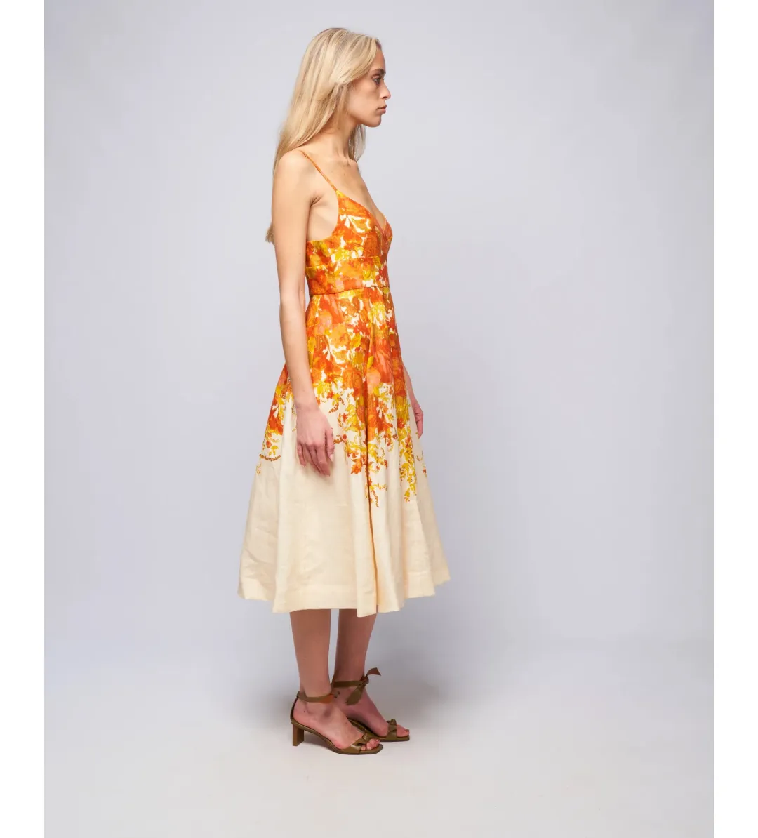 Zimmermann High Tide Picnic Linen Midi Dress Citrus Ikat Size 3 AU 14 for rent on The Volte - main image