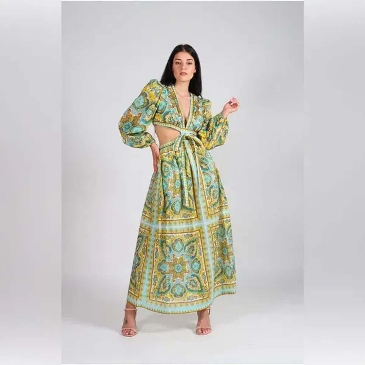 Zimmermann Halcyon Tie Front Midi Dress Size Multi Print 1 / AU 10 - Image 1