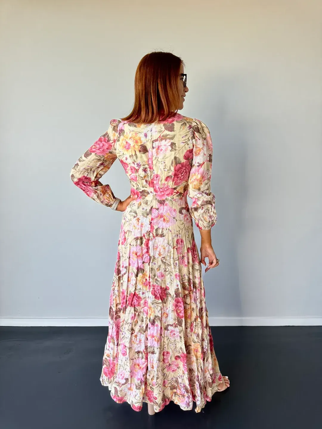 Zimmermann Honour Plunge Long Dress Multi Floral Size 1 / AU 10 for rent on The Volte - main image