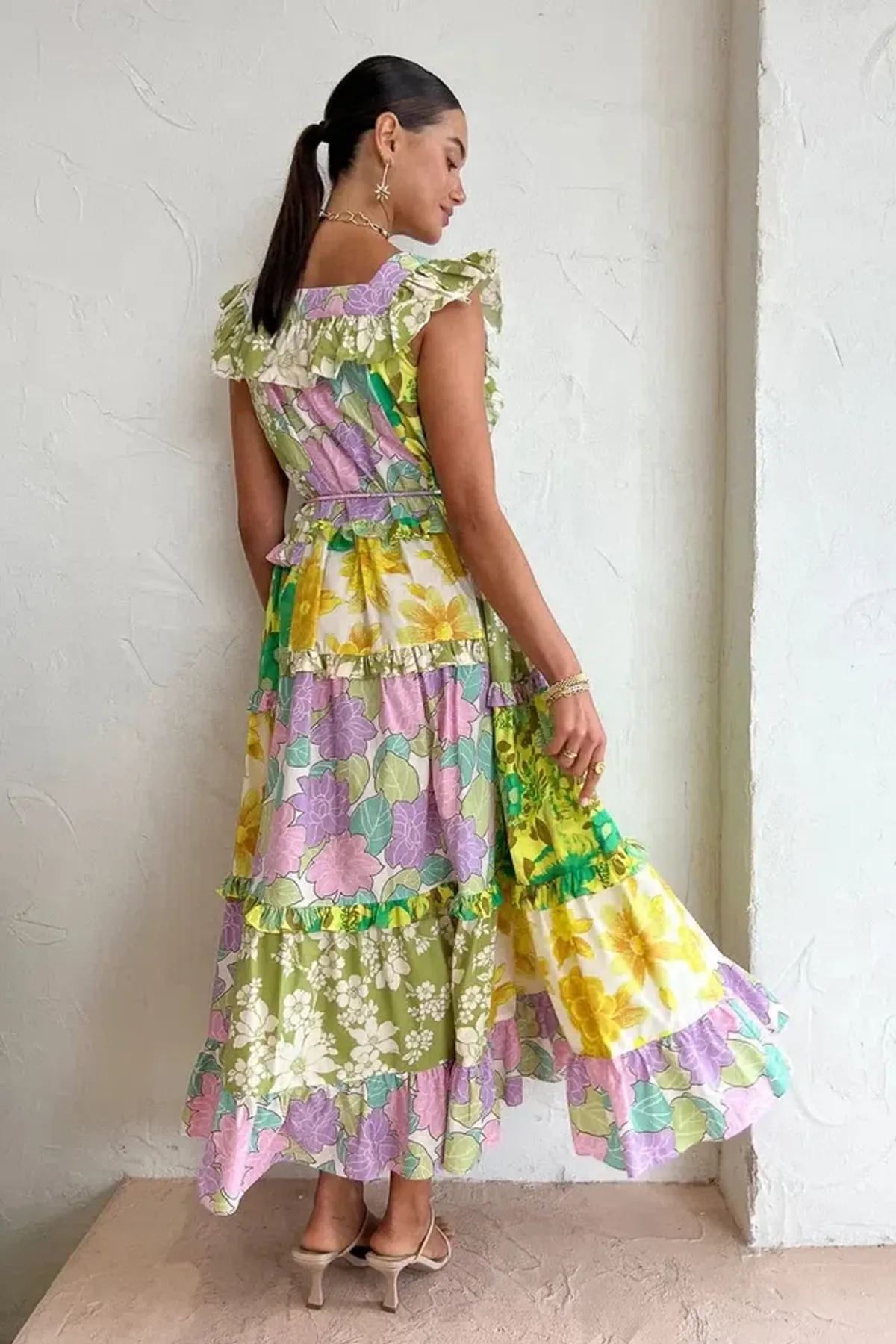 Alemais Elora Tiered Patchwork Midi Dress Size AU 10 - Image 3