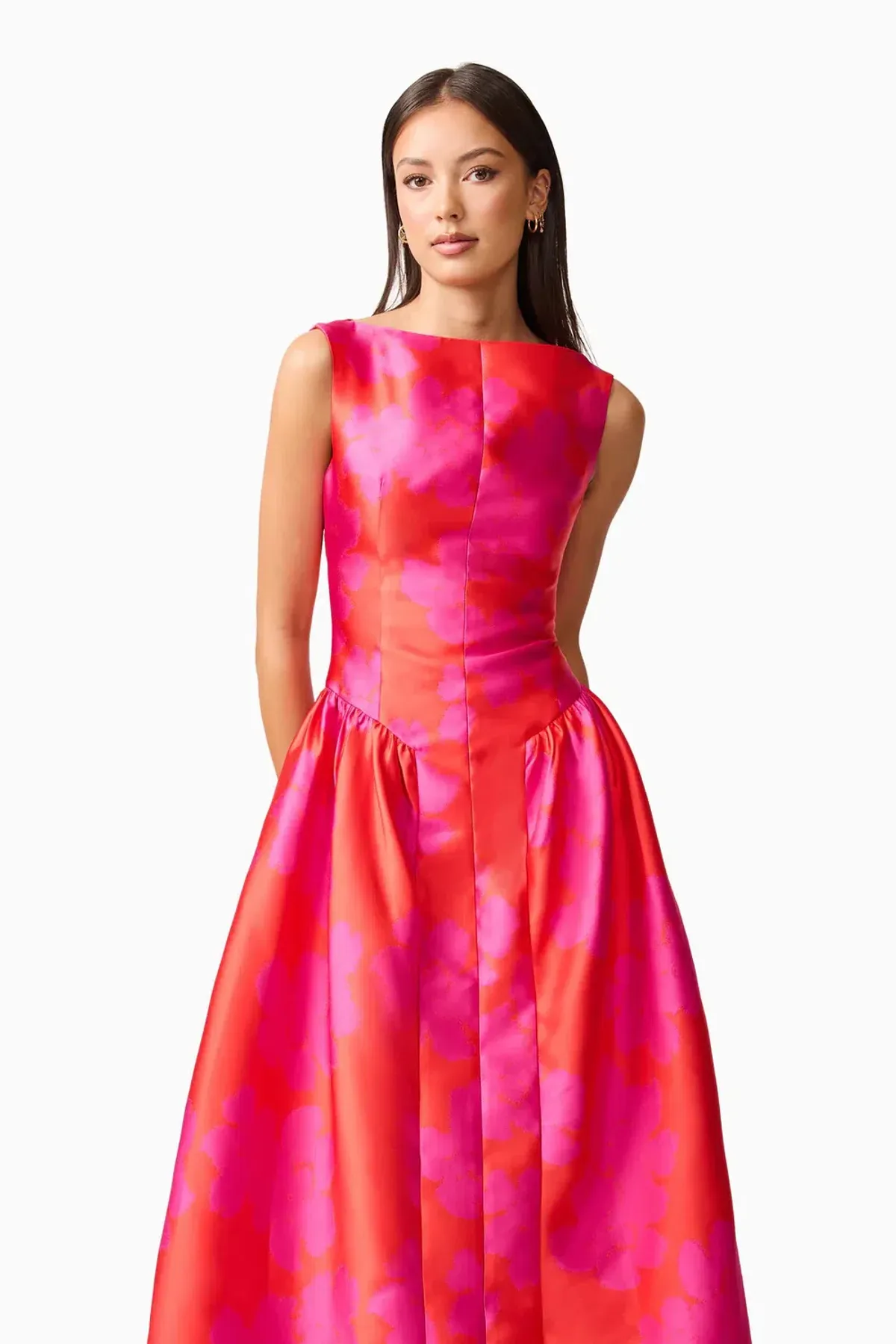 Elliat - Eloise A-Line Midi Dress in Pink & Red - Size 14 - Image 1