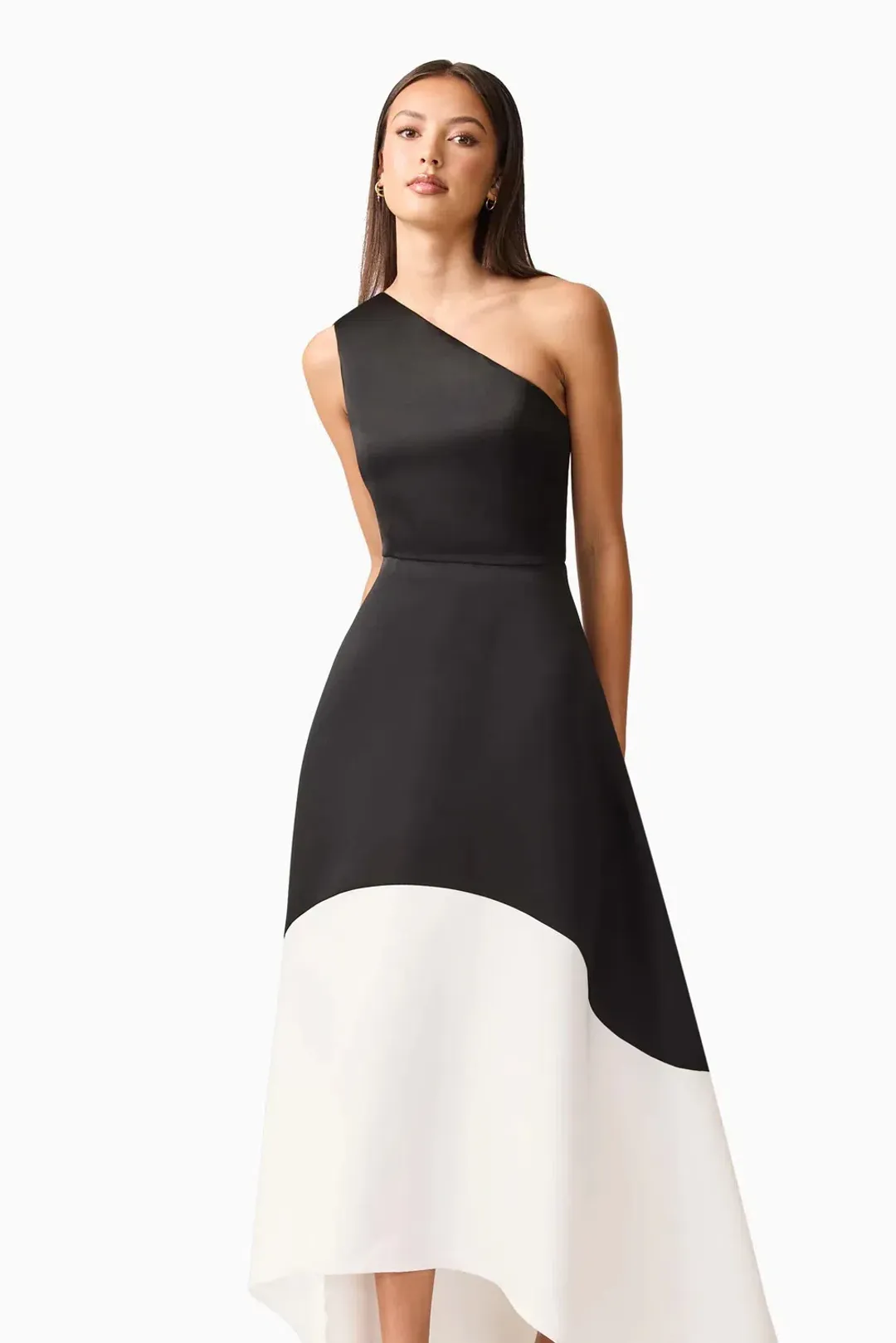 Elliat - Sorrel One Shoulder Gown in Black & White - Size 12 for rent on The Volte - main image