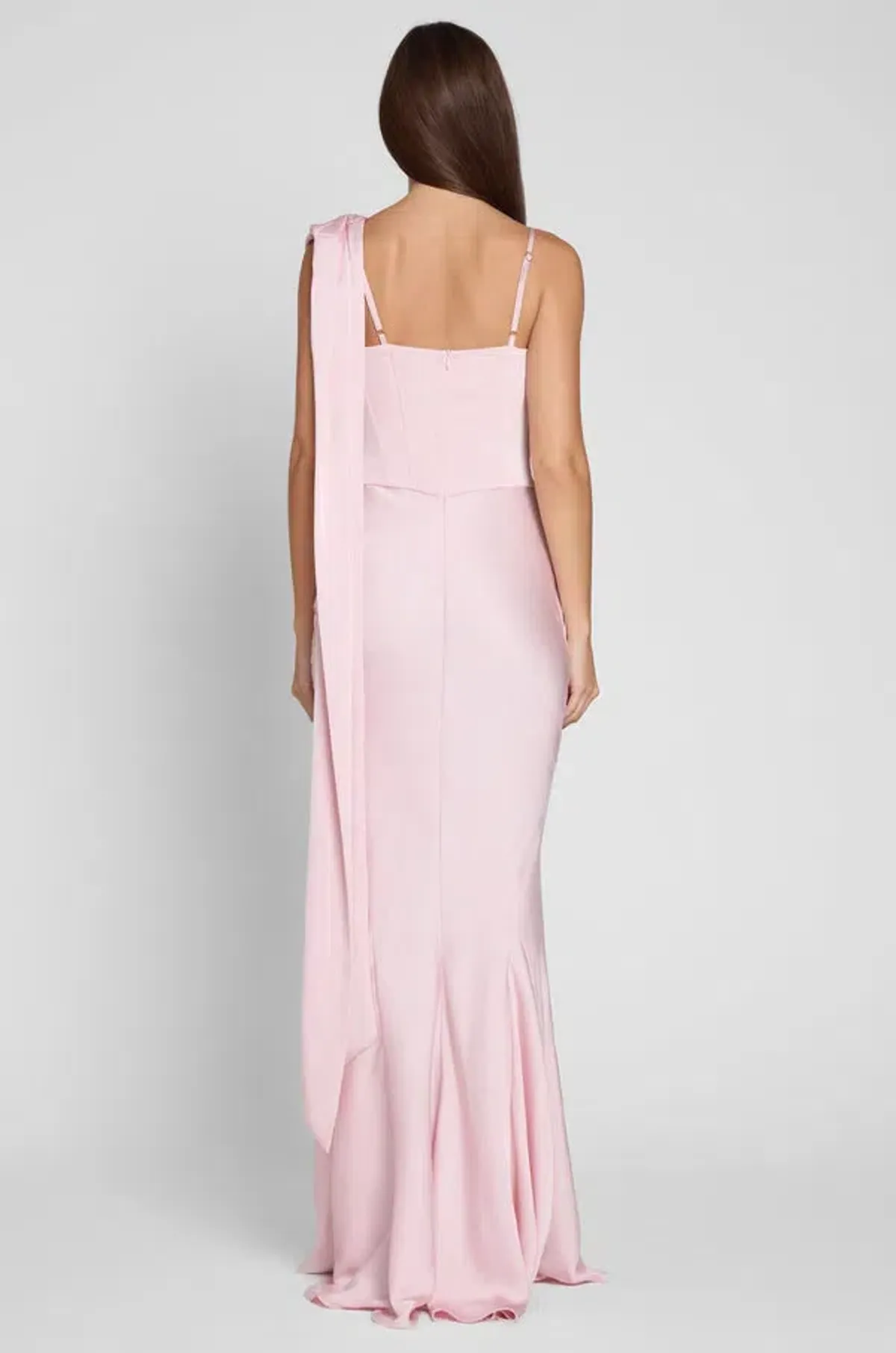 LEAU Celine Corset Drape Satin Maxi Gown Pink Size 10 - Image 4