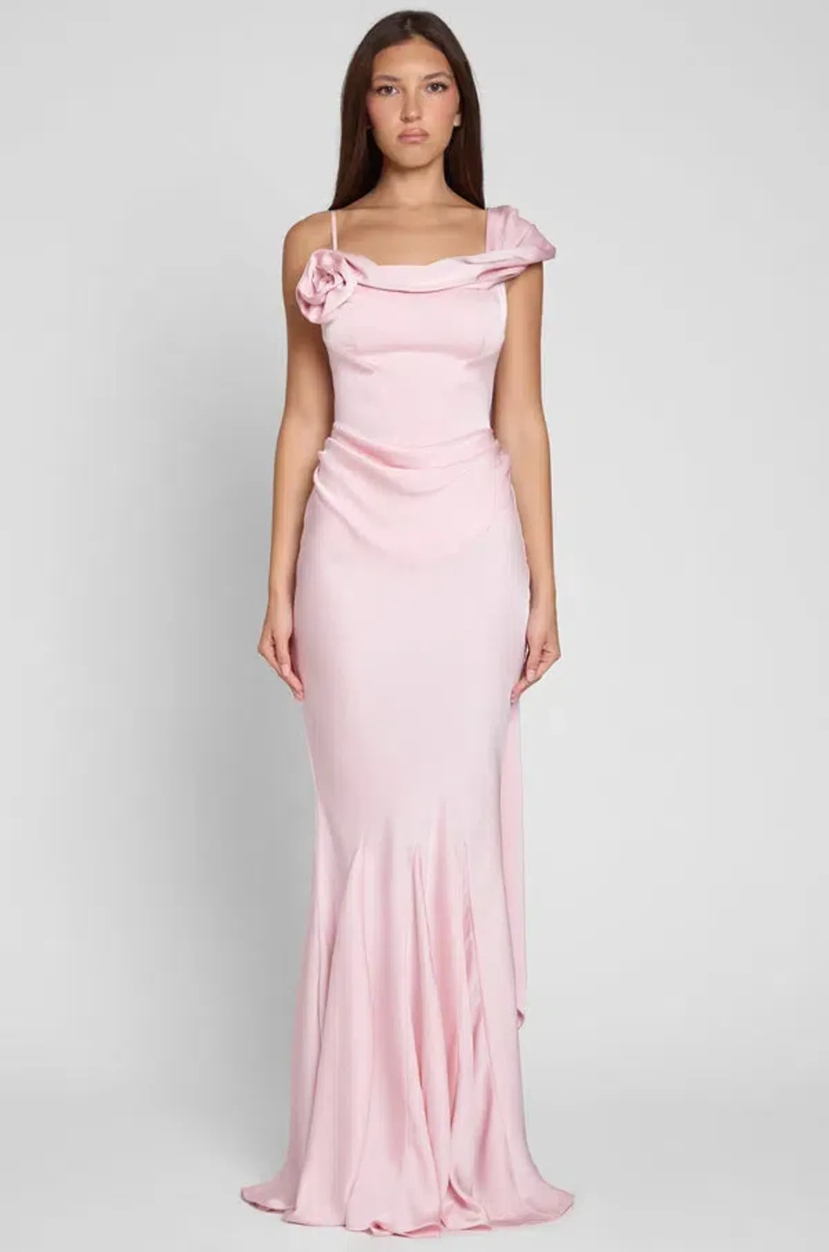 LEAU Celine Corset Drape Satin Maxi Gown Pink Size 10 - Image 1