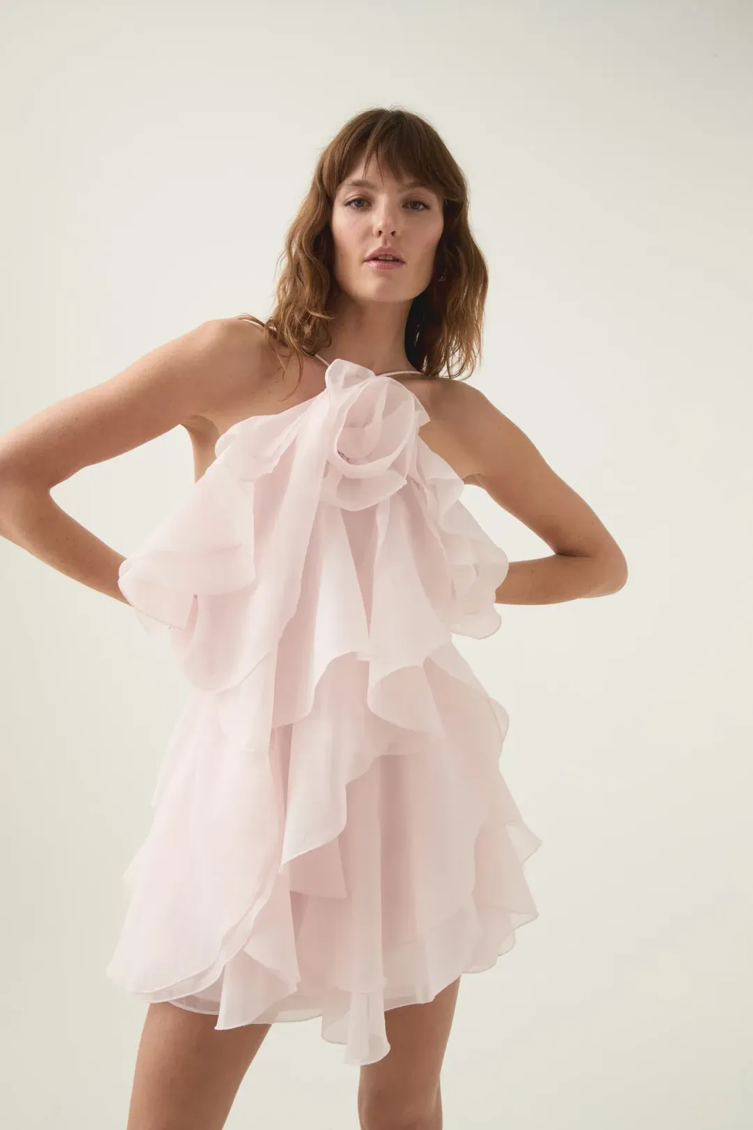 Aje Pandorea Layered Mini Dress Pastel Pink Size 10 for rent on The Volte - main image