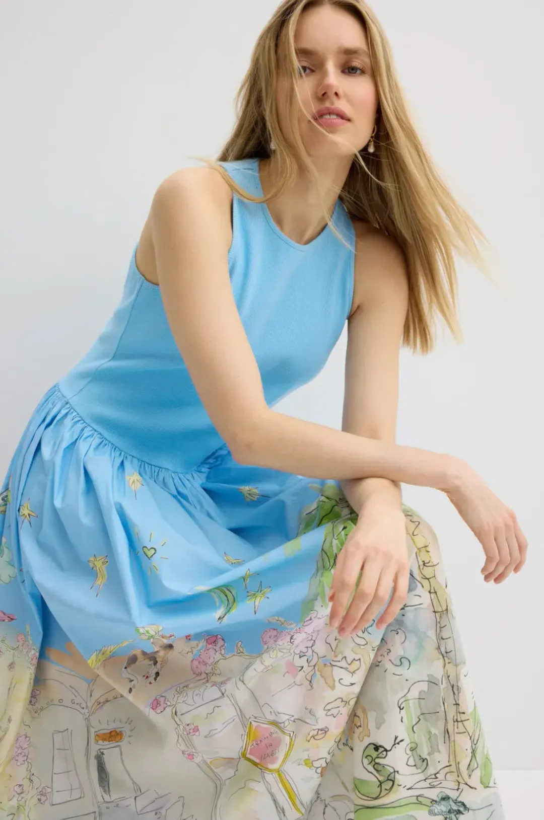 Alemais Anouk Tank Midi Dress Blue Print Size 14 for rent on The Volte - main image