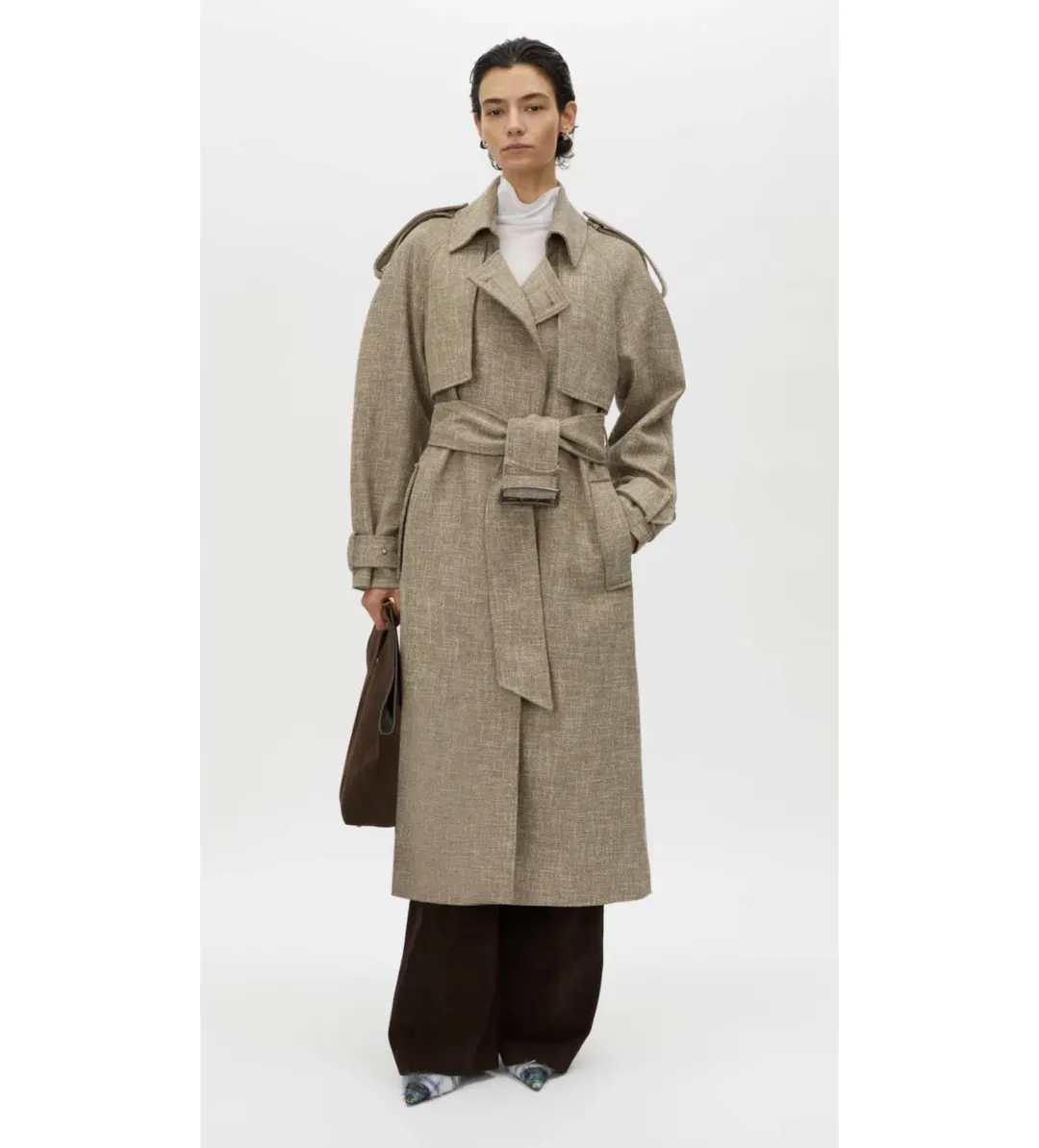 Camilla and Marc Palazzo Wool Trench Coat in Mottle Brown Size XXS/ AU 4 for rent on The Volte - main image