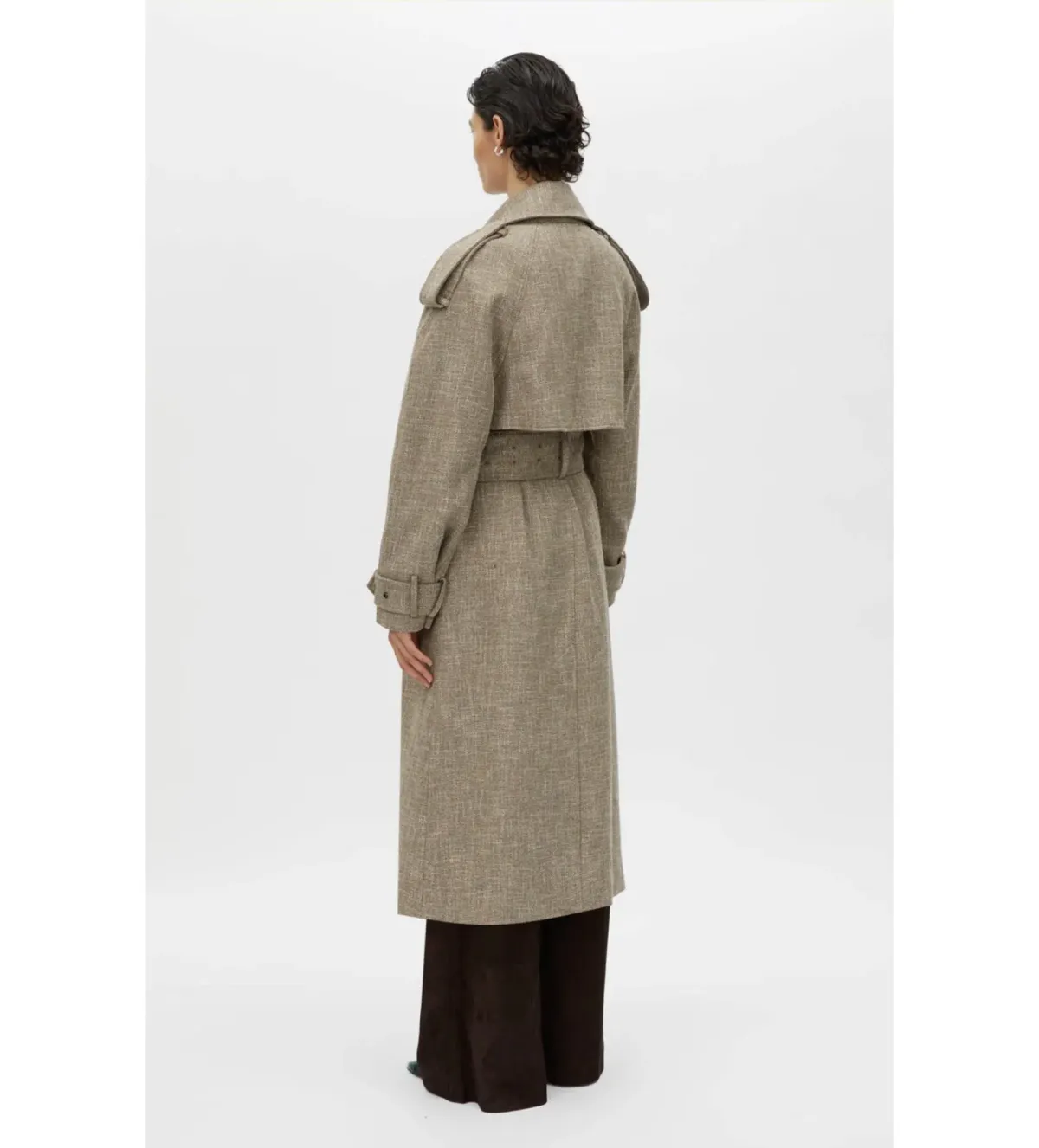 Camilla and Marc Palazzo Wool Trench Coat in Mottle Brown Size XXS/ AU 4 - Image 2