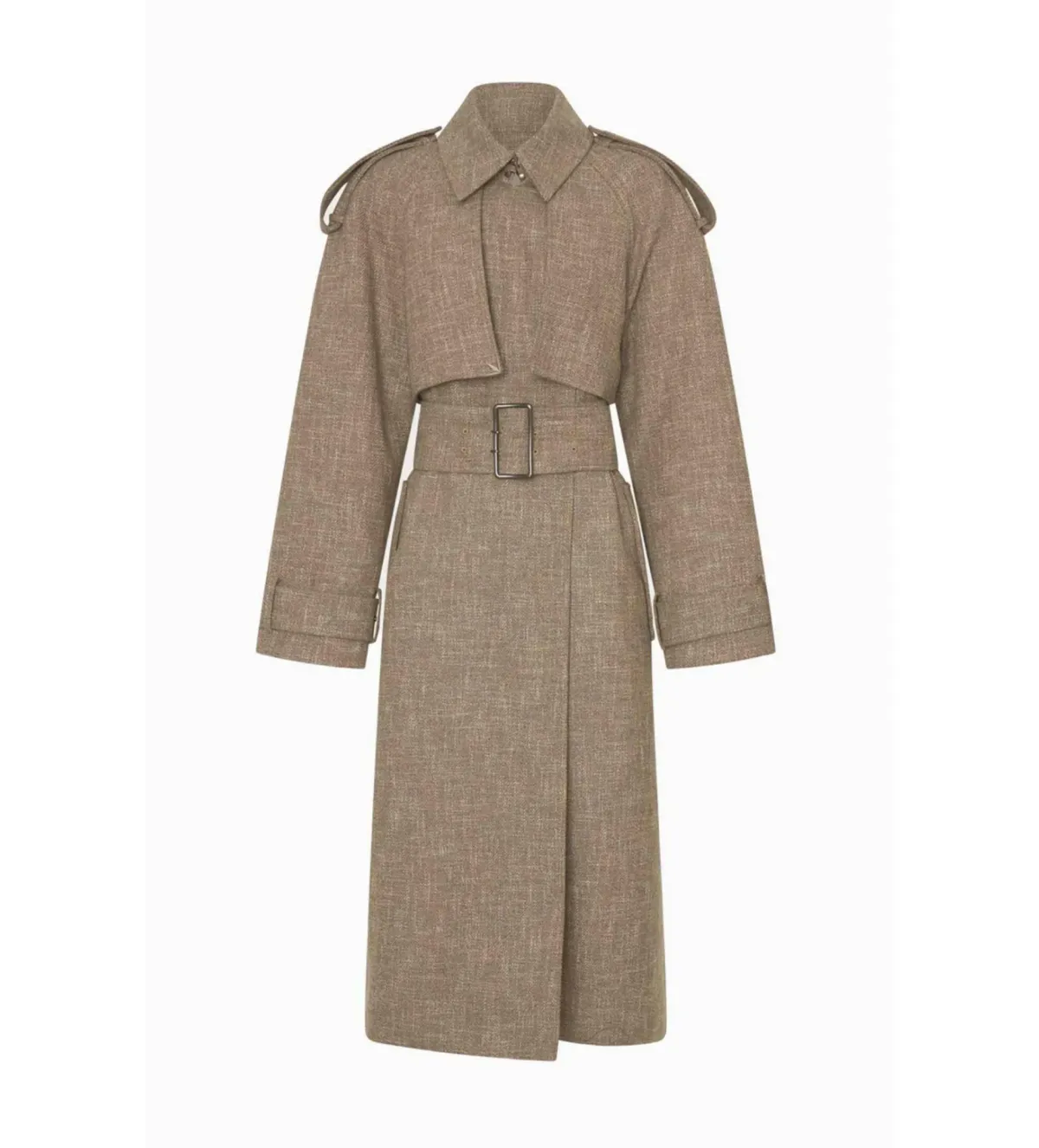 Camilla and Marc Palazzo Wool Trench Coat in Mottle Brown Size XXS/ AU 4 - Image 4