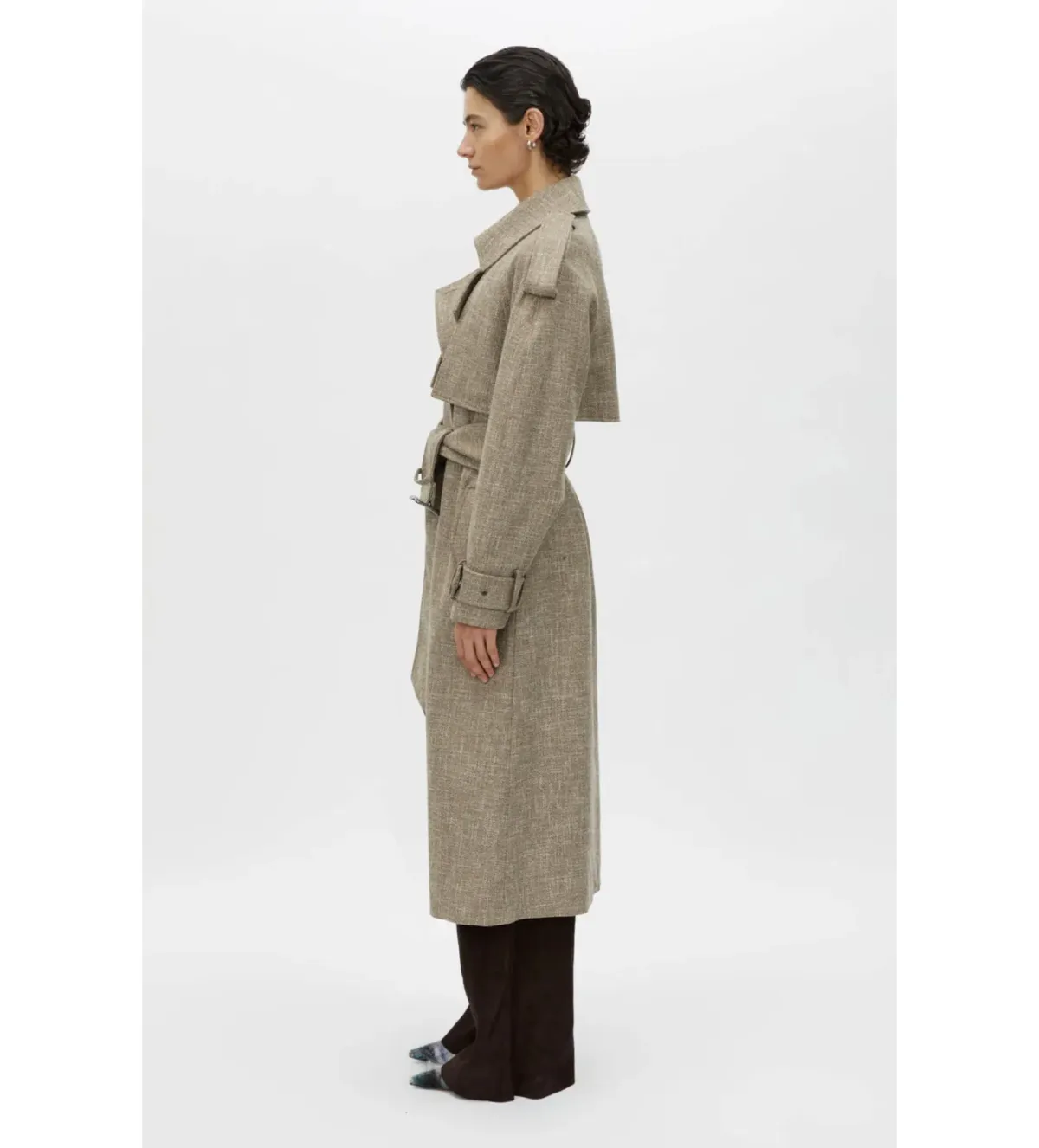 Camilla and Marc Palazzo Wool Trench Coat in Mottle Brown Size XXS/ AU 4 - Image 3