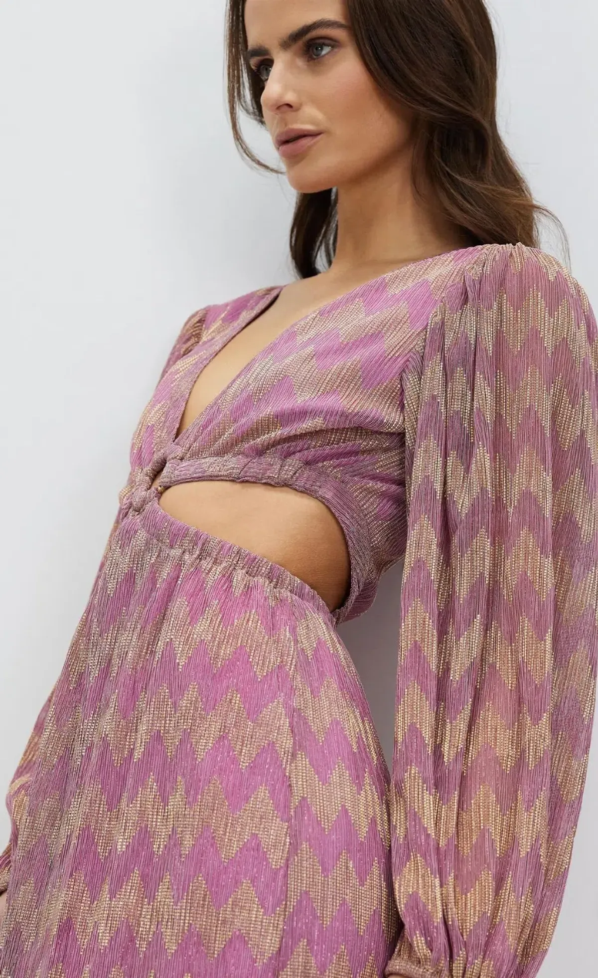 Suboo Ana Chevron Ring Front Maxi Dress in Pink and Gold Size S/ AU 8 - Image 3