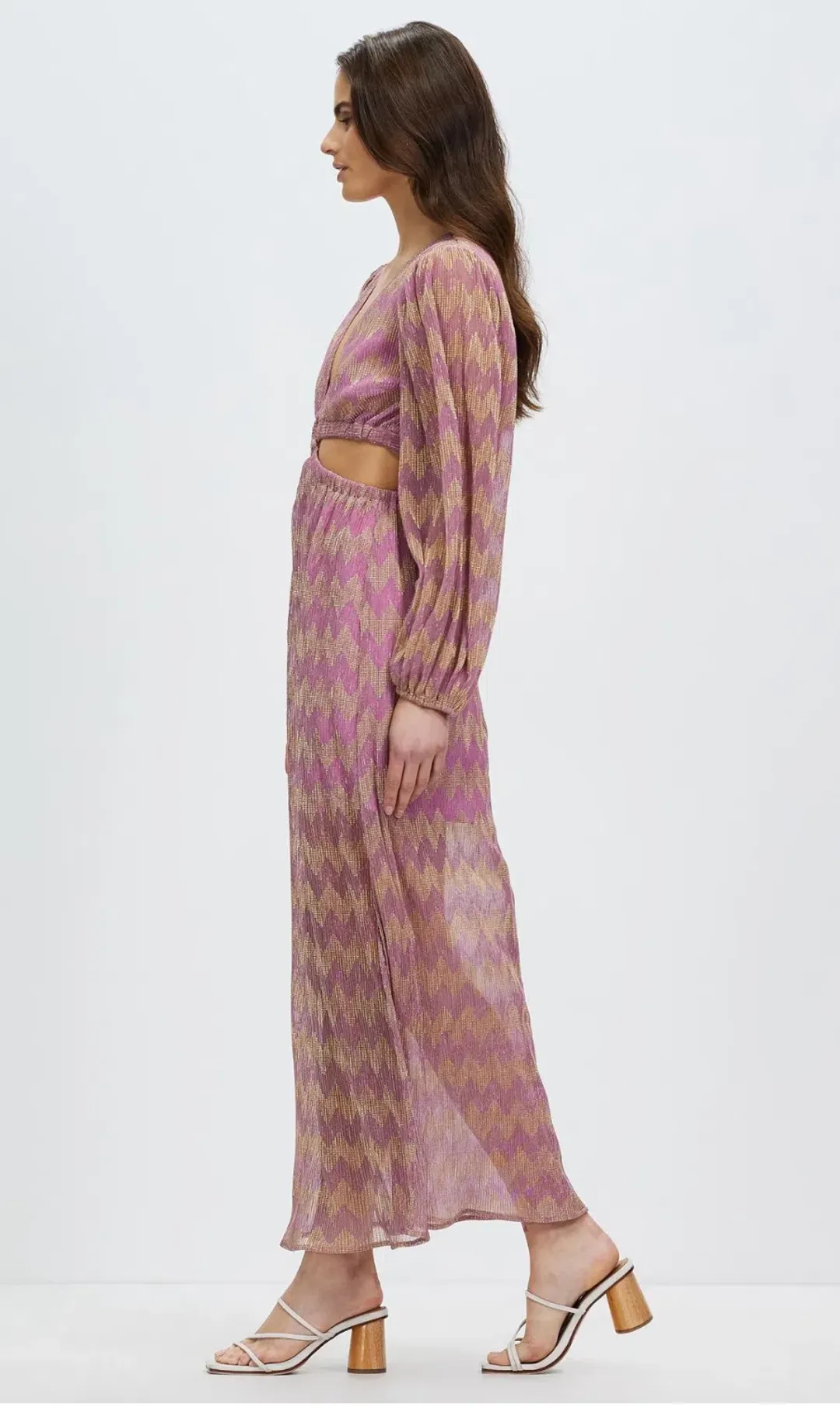 Suboo Ana Chevron Ring Front Maxi Dress in Pink and Gold Size S/ AU 8 for rent on The Volte - main image