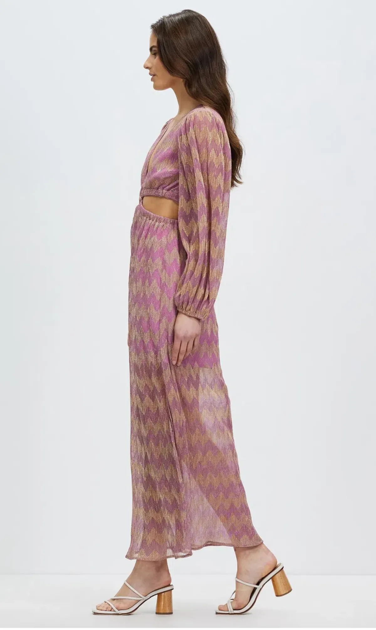 Suboo Ana Chevron Ring Front Maxi Dress in Pink and Gold Size S/ AU 8 - Image 4