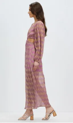 Suboo Ana Chevron Ring Front Maxi Dress in Pink and Gold Size S/ AU 8 for rent on The Volte - image 4