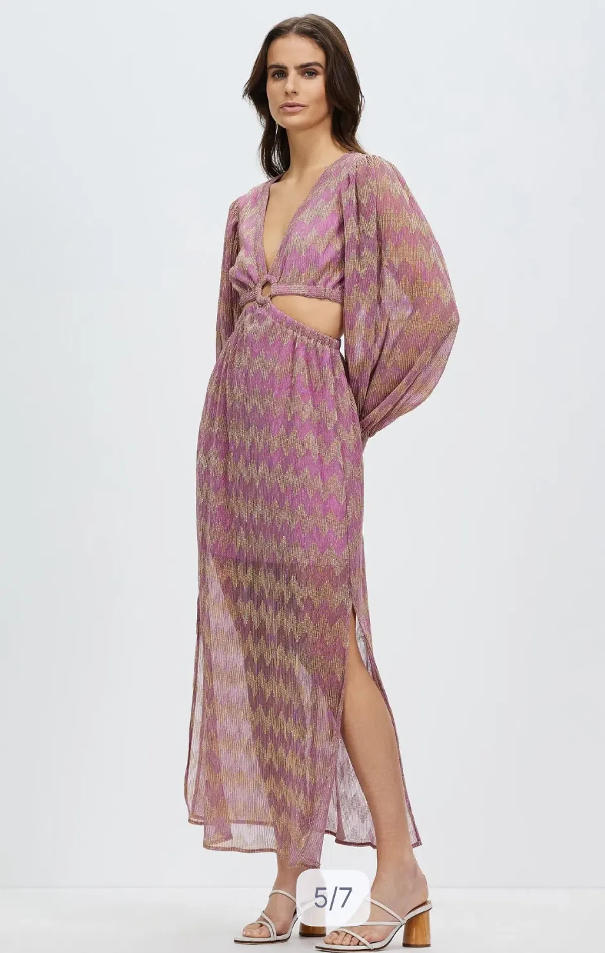 Suboo Ana Chevron Ring Front Maxi Dress in Pink and Gold Size S/ AU 8 - Image 2