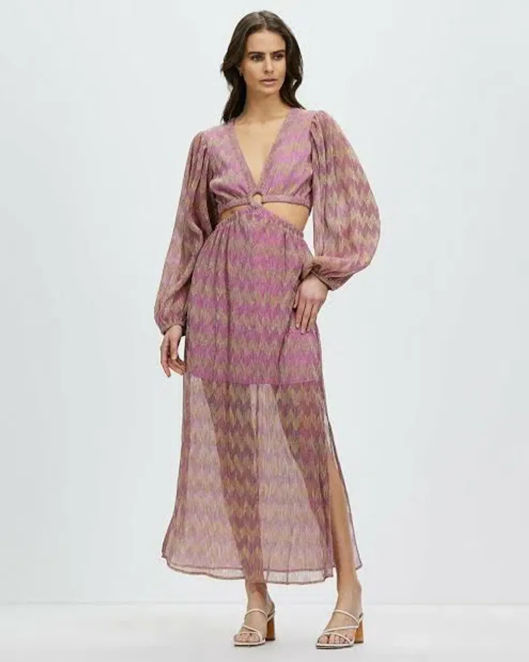 Suboo Ana Chevron Ring Front Maxi Dress in Pink and Gold Size S/ AU 8 for rent on The Volte - main image