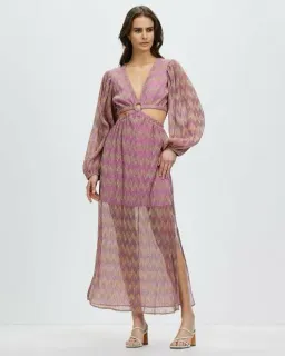 Suboo Ana Chevron Ring Front Maxi Dress in Pink and Gold Size S/ AU 8 for rent on The Volte - image 1
