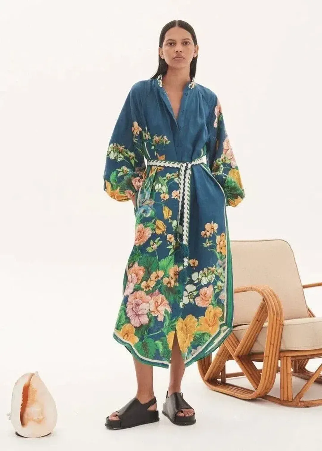 Alemais Lyla Midi Shirt Dress Blue Floral Size 16 for rent on The Volte - main image