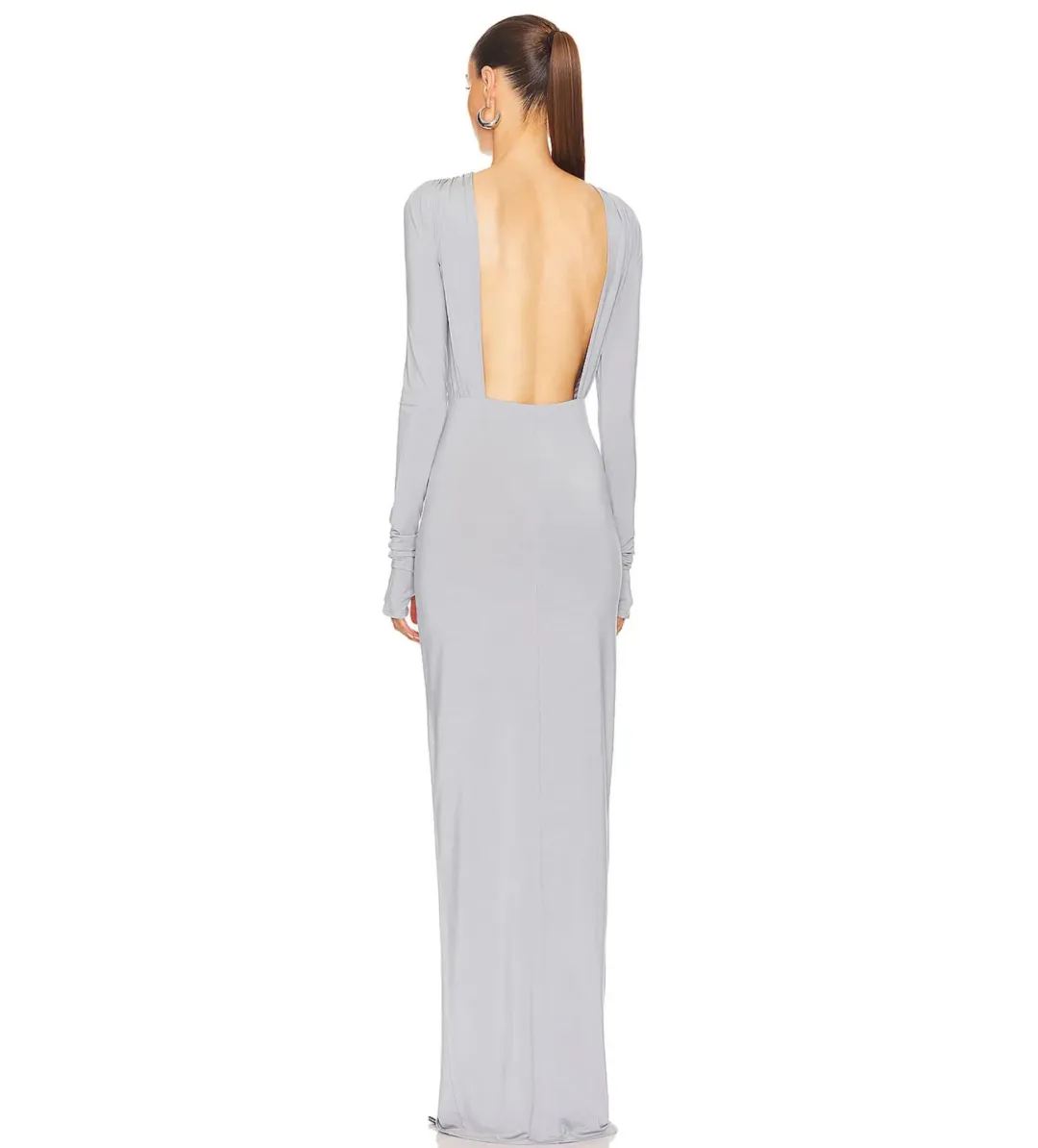 Helsa Jersey Backless Maxi Dress in Dove Grey Size 8 for rent on The Volte - main image