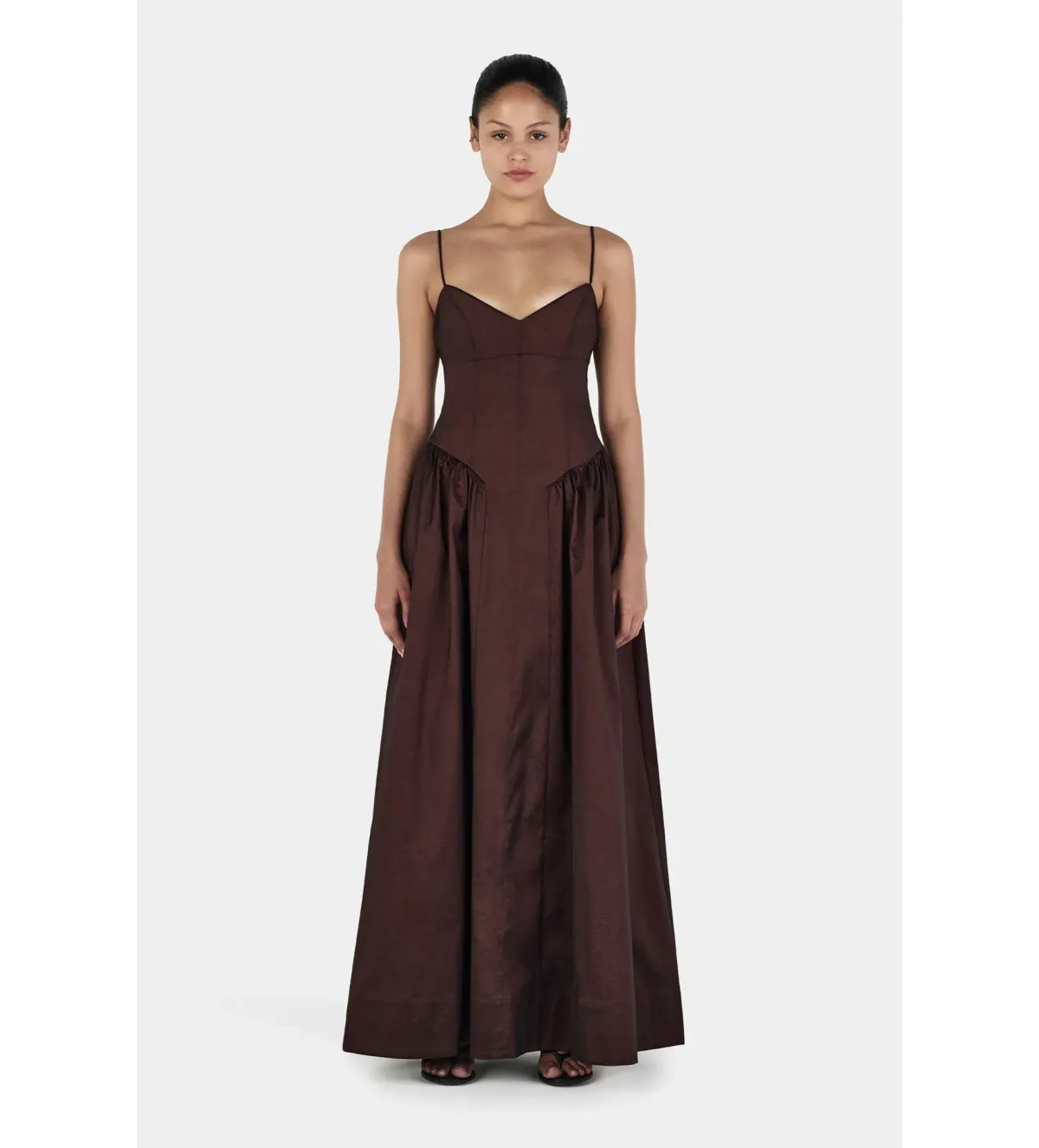 Hansen & Gretel Bellini Taffeta Maxi Gown Chocolate Size AU 8 for rent on The Volte - main image