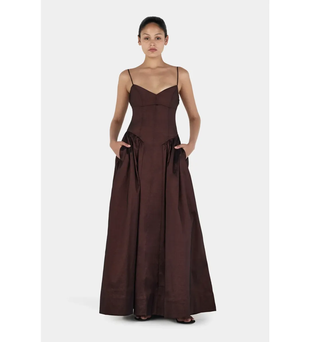 Hansen & Gretel Bellini Taffeta Maxi Gown Chocolate Size AU 8 for rent on The Volte - main image