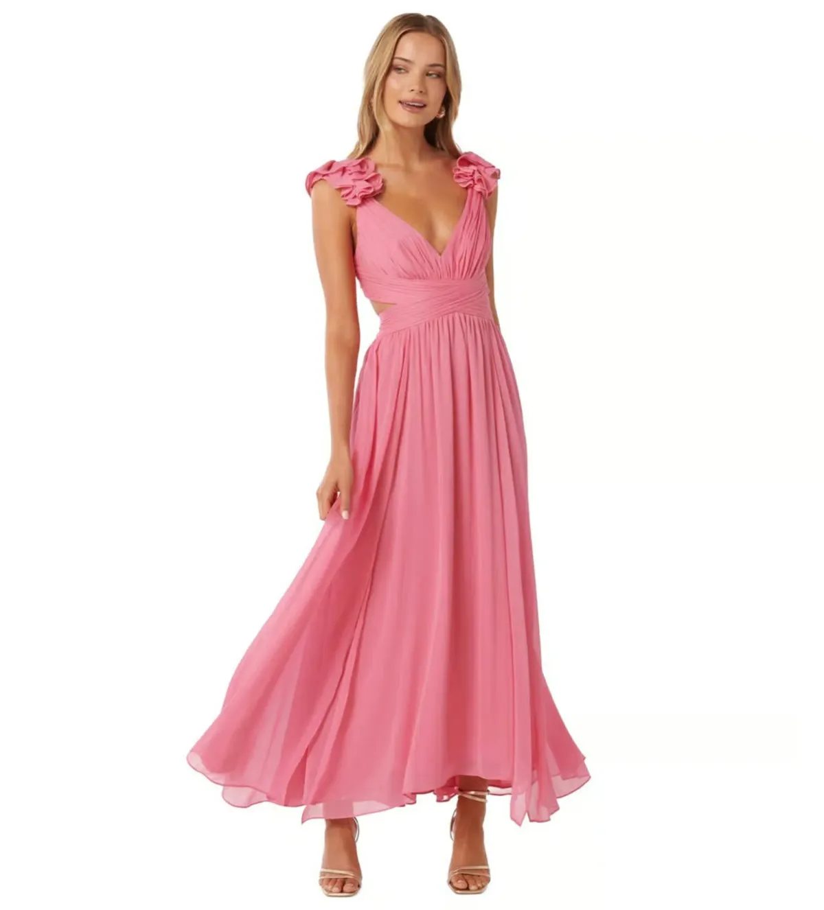 Forever New Selena Ruffle Shoulder Maxi in Pink Size AU12 - Image 1