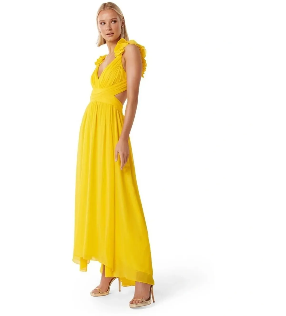 Forever New Selena Ruffle Shoulder Maxi Dress in Yellow Size AU10 - Image 3