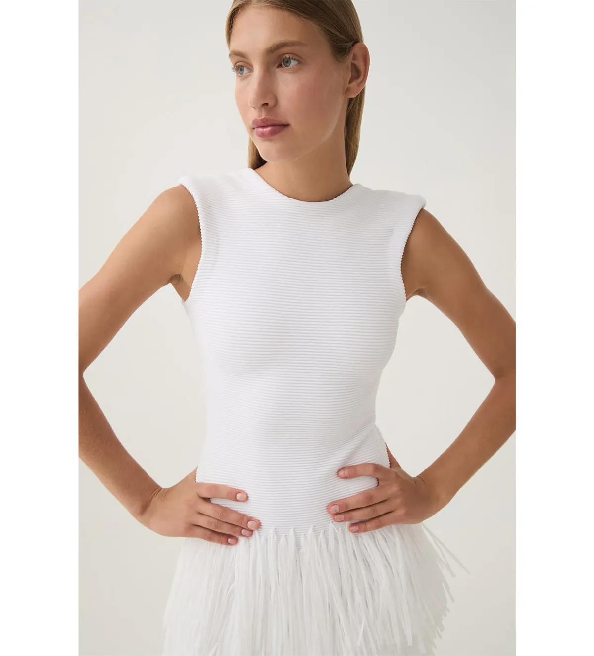 AJE Rushes Fringe Knit Mini Dress in White Size M AU 10 - Image 5