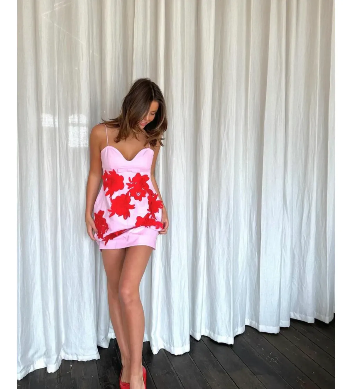 Oroton Contrast 3D Flower Mini Dress Size AU 12 - Image 1