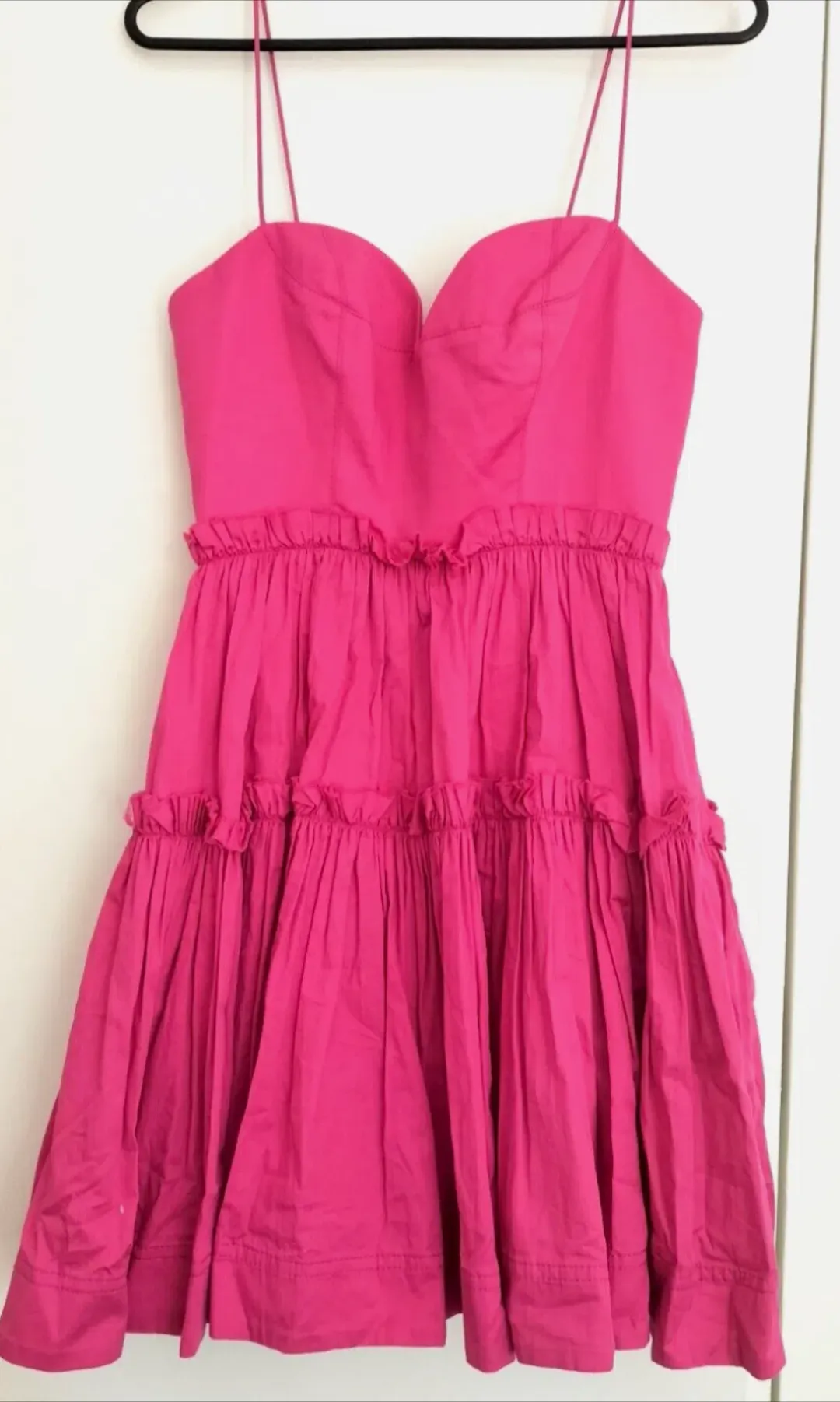 AJE Maya Tiered Mini Dress Fuchsia with side pockets AU 6 US 2 for rent on The Volte - main image