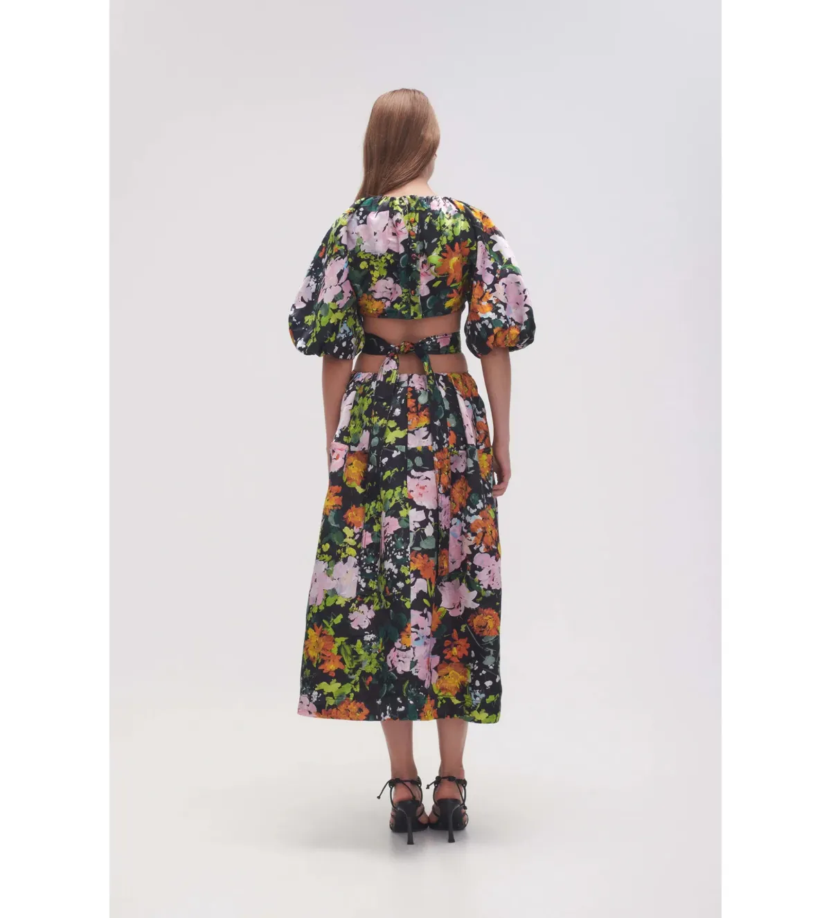 Aje Mimosa Cutout Midi Dress in Midnight floral Size S AU 8 - Image 3