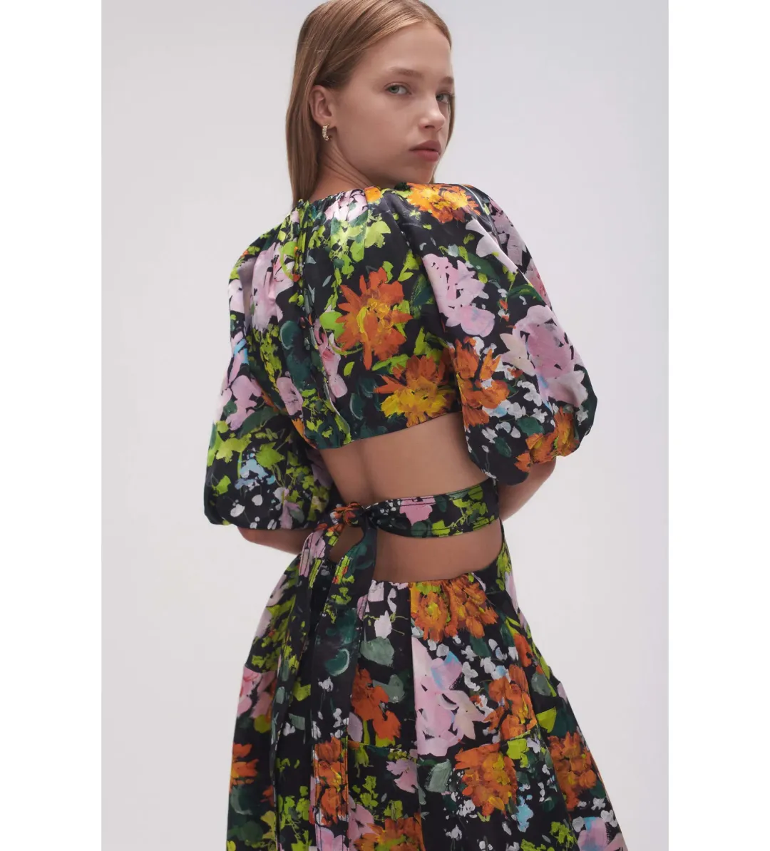 Aje Mimosa Cutout Midi Dress in Midnight floral Size S AU 8 for rent on The Volte - main image