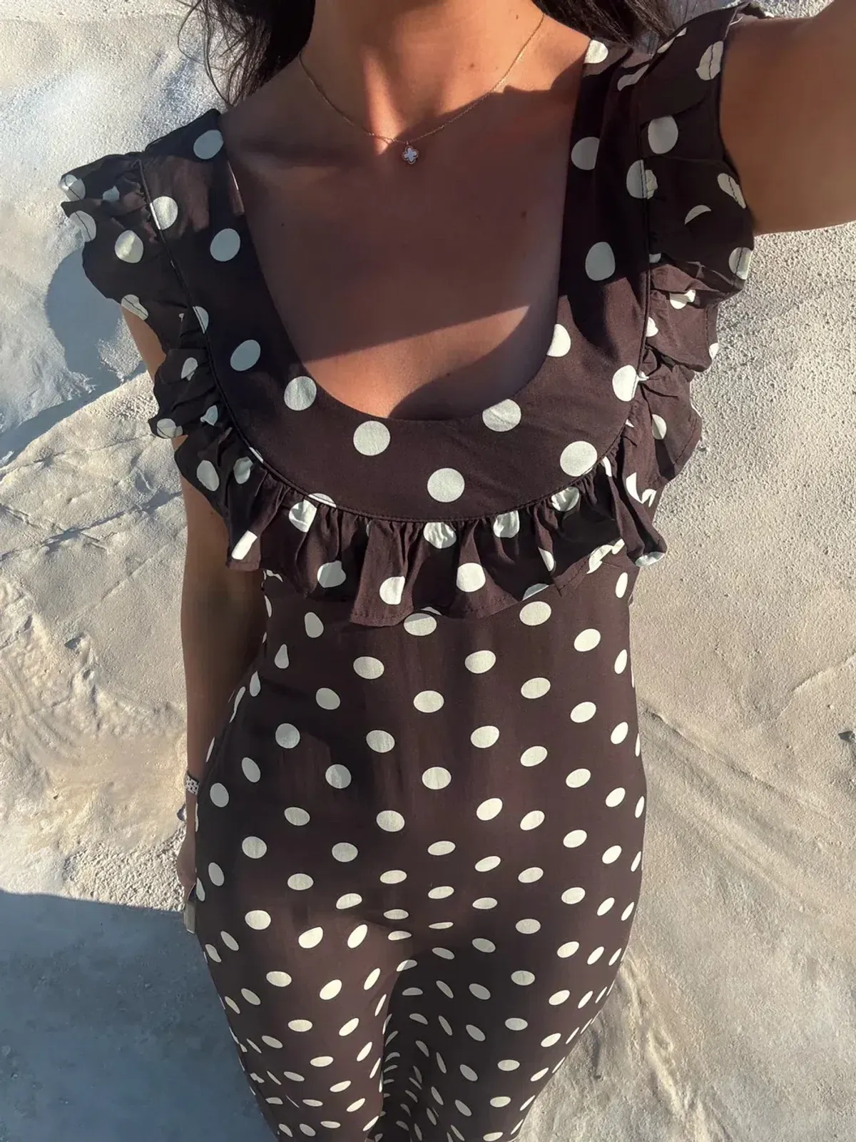 Design By Si Luna Maxi Dress Polka Dot Brown Size 8 - Image 4