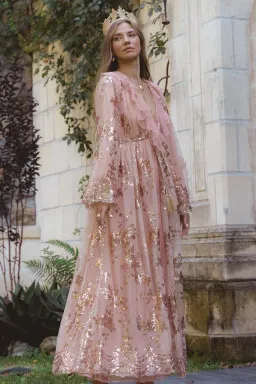 Coven & Co Maternity Melody Sequin Duster Gown Rose Gold Size 12 for rent on The Volte - image 3