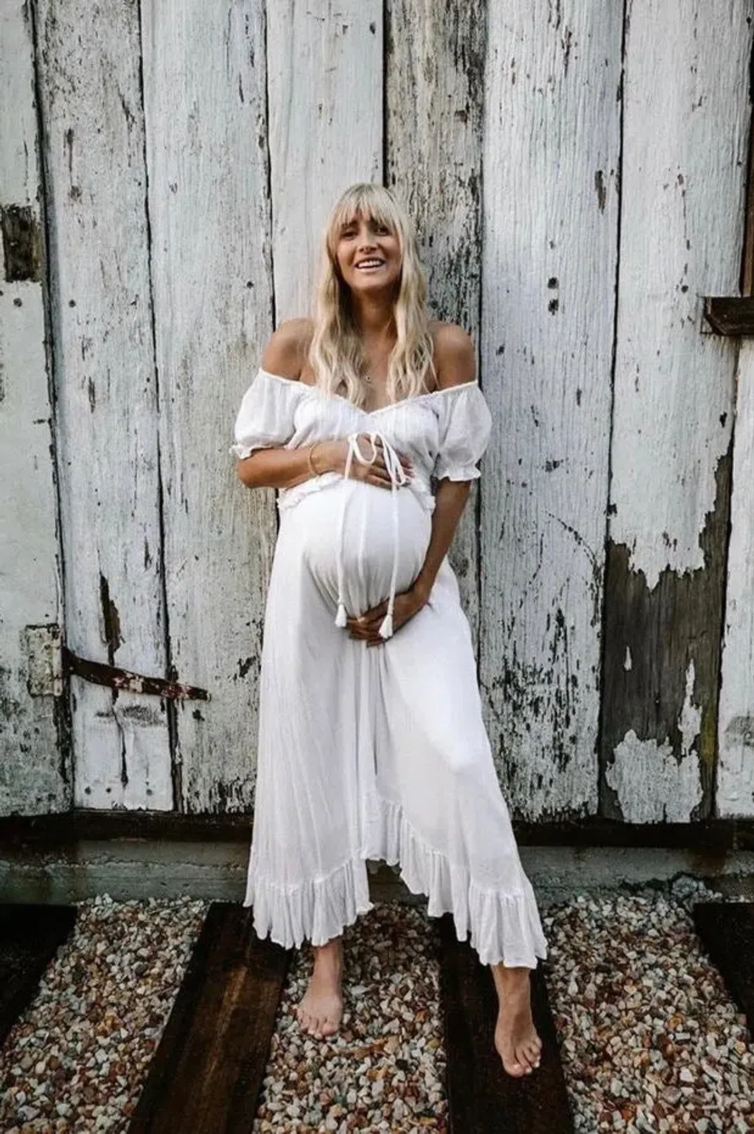 Coven & Co Boho Maternity True Romance Maxi Gown White Size M / AU 12 for rent on The Volte - main image