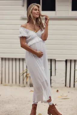 Coven & Co Boho Maternity True Romance Gown White Size L / AU 14 for rent on The Volte - image 4