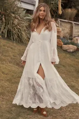 Coven & Co Boho Maternity Full Moon Lace Gown White Size M / AU 12 for rent on The Volte - image 1